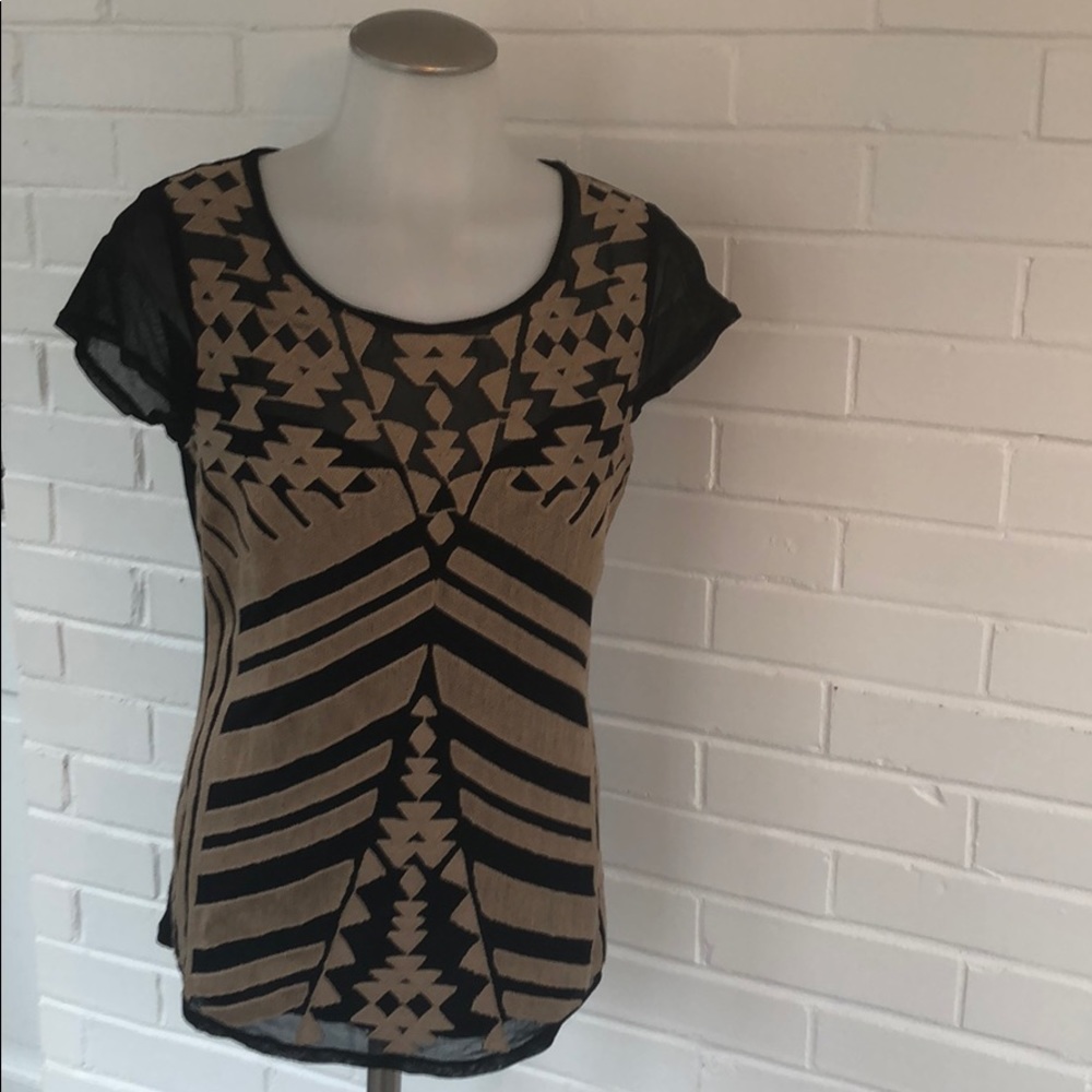 COPY - INC black and tan tribal print layered top